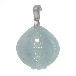 Sterling Silver Carved Jadeite Two Fish Enhancer Pendant - 925 Aquatic Life